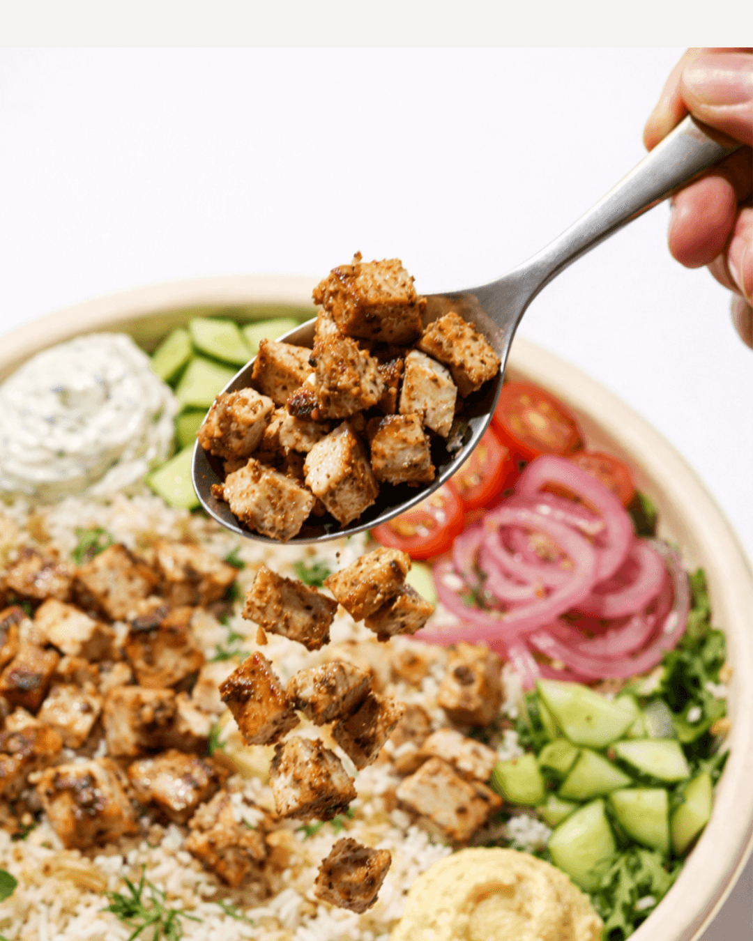 Delicious falafel bowl with fresh vegetables